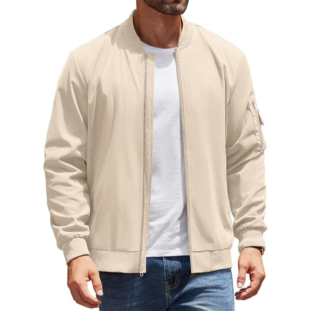 Men's Bomber Jackets Coat Khaki Fabric Designs Winter Warm Casual Zip Up Pocket